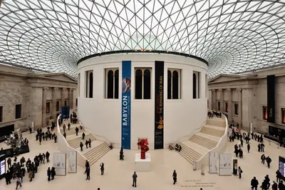 The glass-roofed Great Court of the British Museum